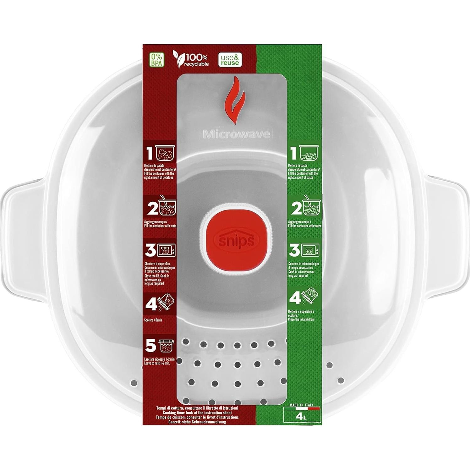 Cocinador de Pasta Snips 4L Microondas Blanco Hecho en Italia