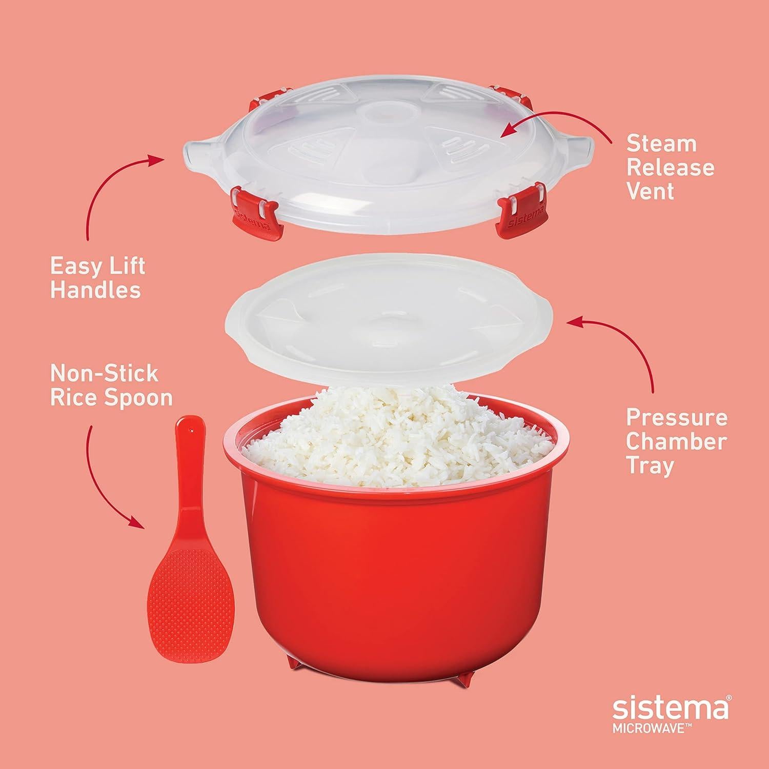 Cocedor de Arroz y Recipiente Microondas Sistema 2.6L Rojo
