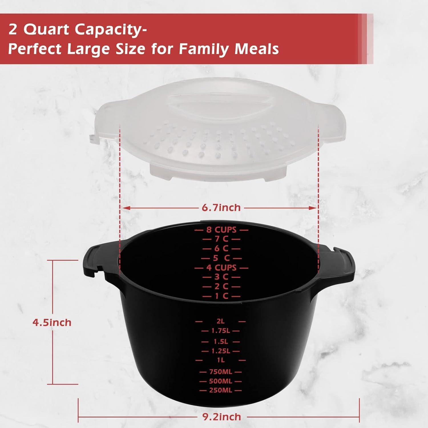 Cacerola Microondas 2 Cuartos ReneeChef - Vaporera BPA Libre