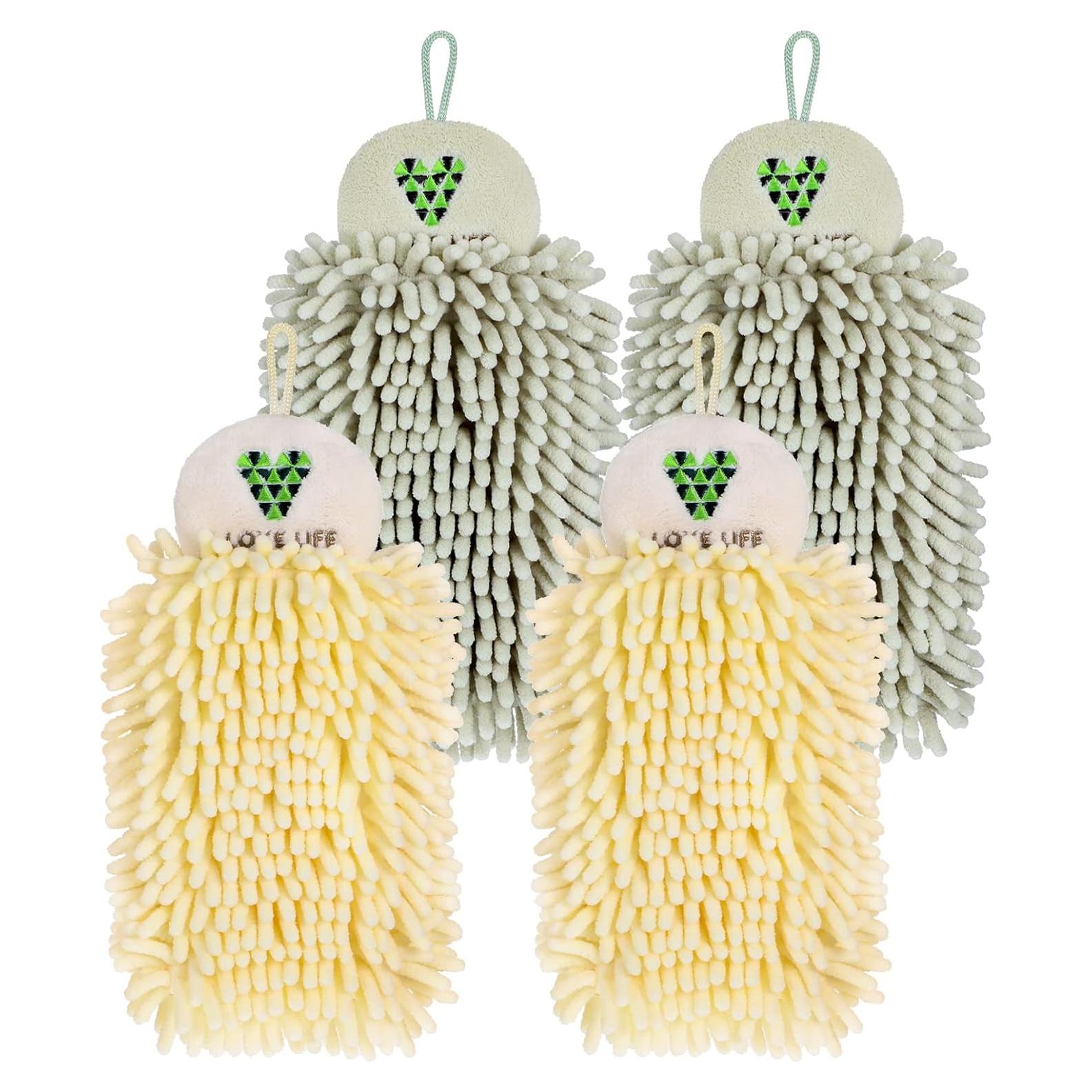 Toallas de Mano Kinlop 4 Pcs Chenille Beige Verde Claro