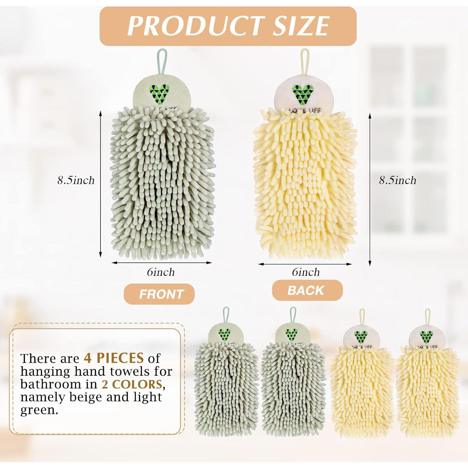 Toallas de Mano Kinlop 4 Pcs Chenille Beige Verde Claro