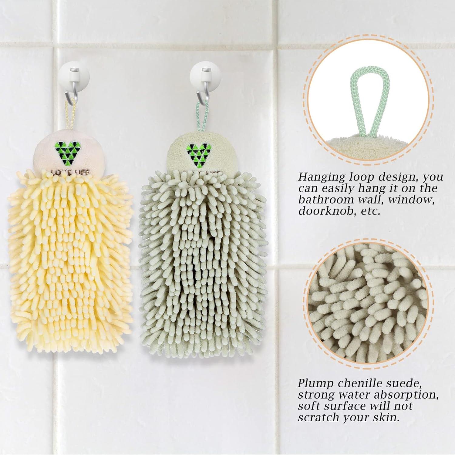 Toallas de Mano Kinlop 4 Pcs Chenille Beige Verde Claro