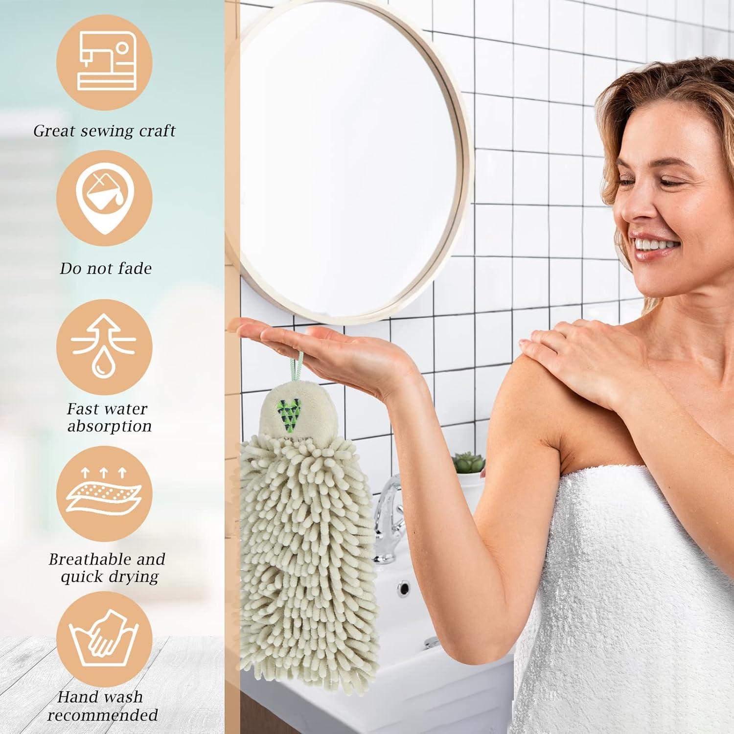 Toallas de Mano Kinlop 4 Pcs Chenille Beige Verde Claro