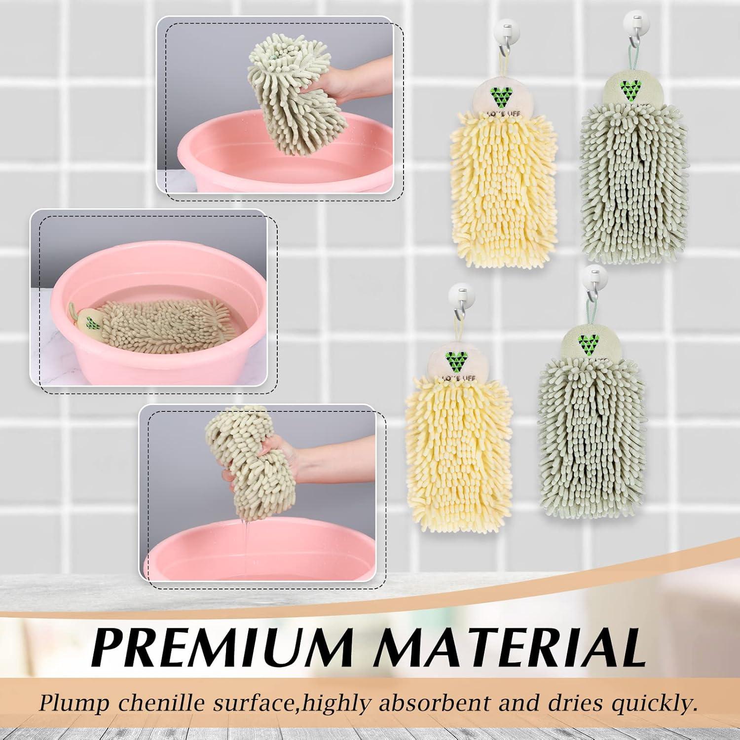 Toallas de Mano Kinlop 4 Pcs Chenille Beige Verde Claro