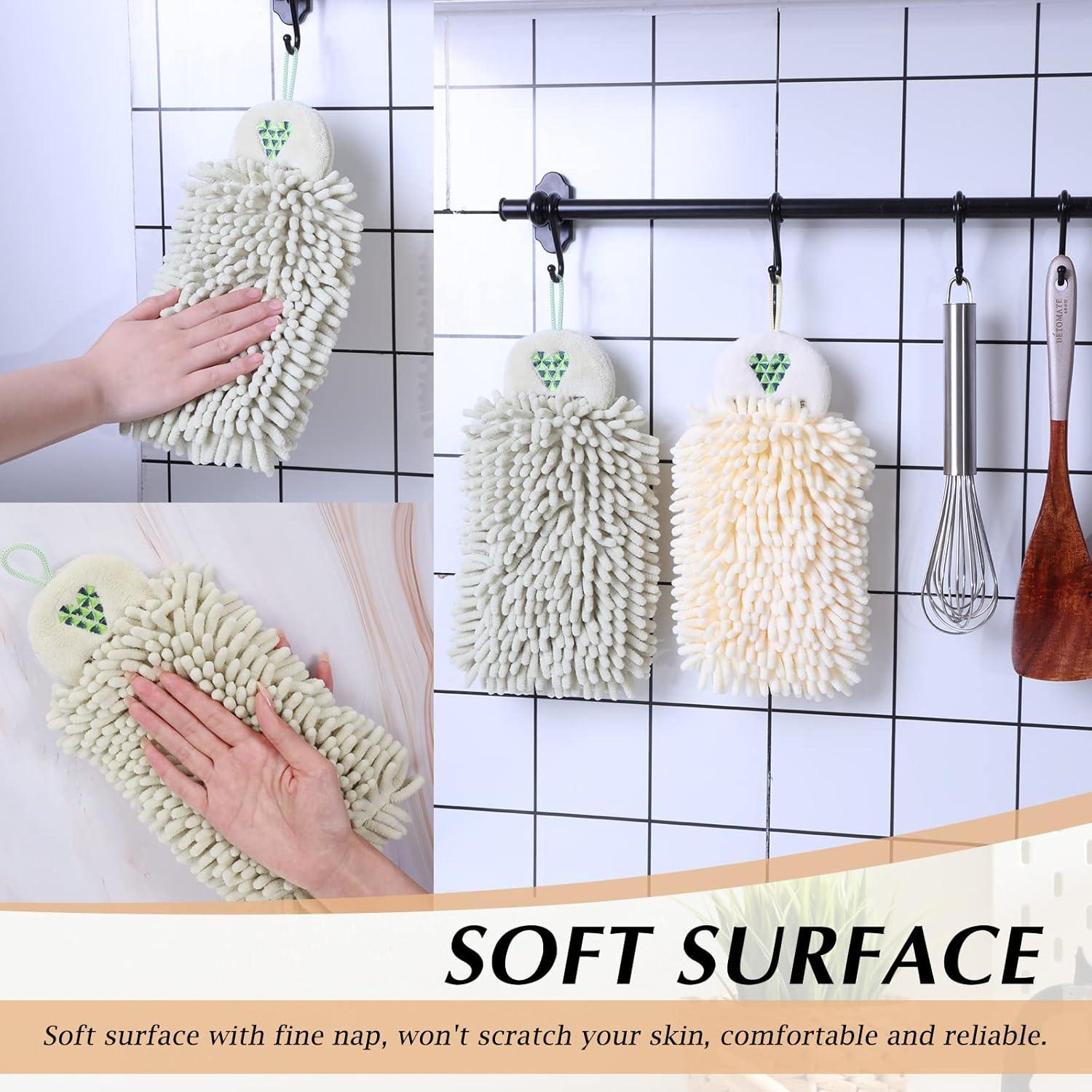 Toallas de Mano Kinlop 4 Pcs Chenille Beige Verde Claro