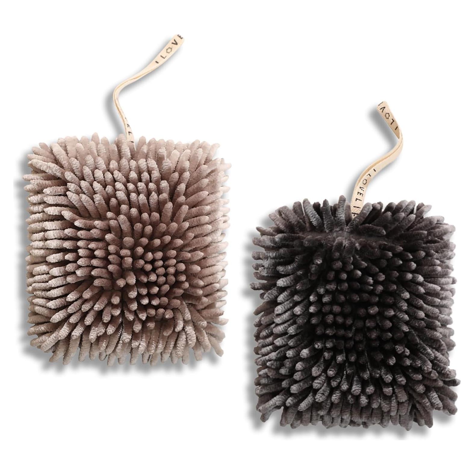 Juego de 2 Toallas de Mano Chenille NSdawali Café y Gris