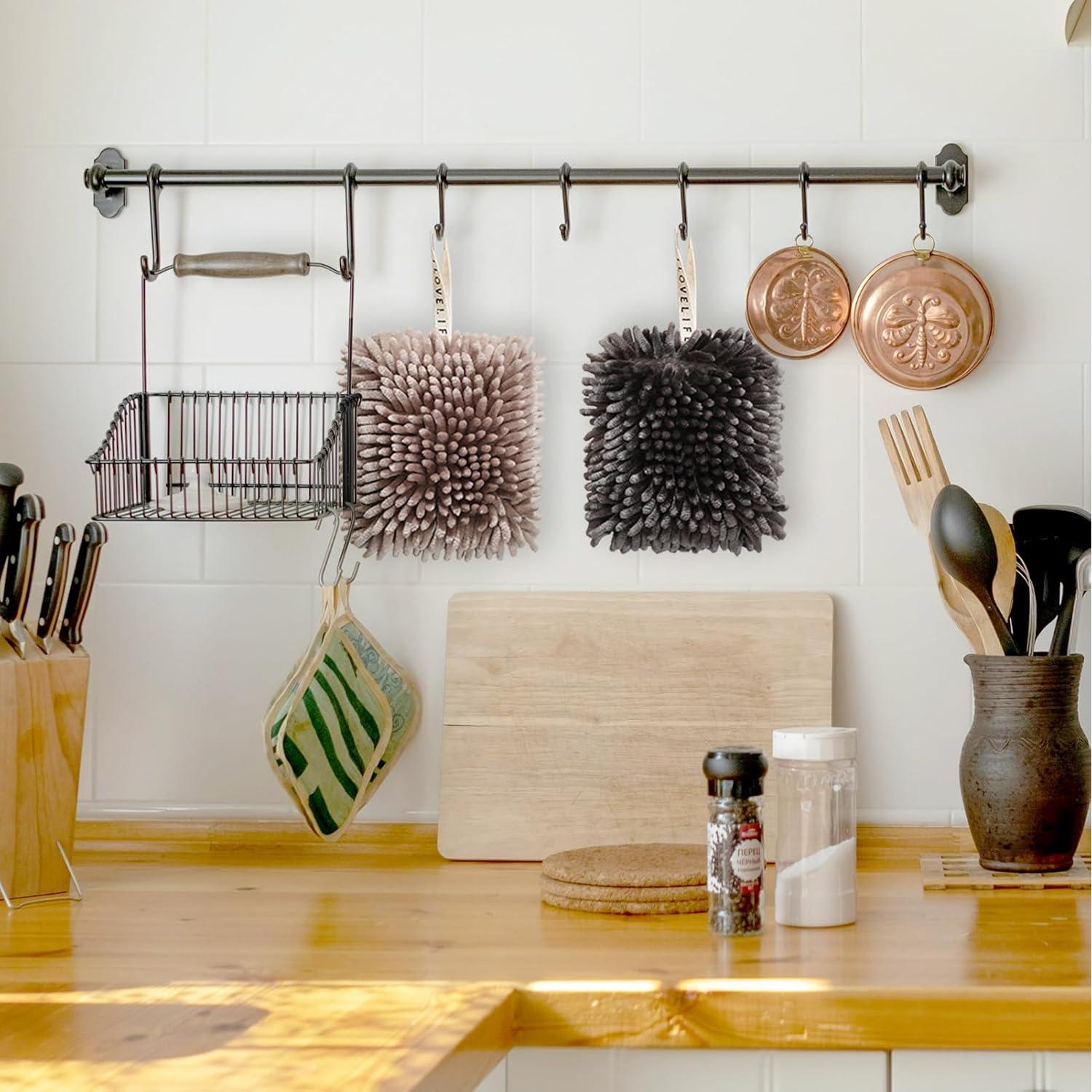 Juego de 2 Toallas de Mano Chenille NSdawali Café y Gris