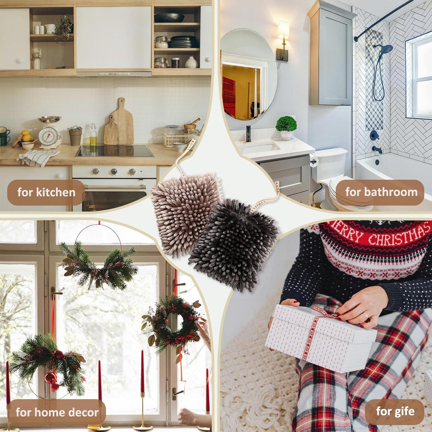 Juego de 2 Toallas de Mano Chenille NSdawali Café y Gris