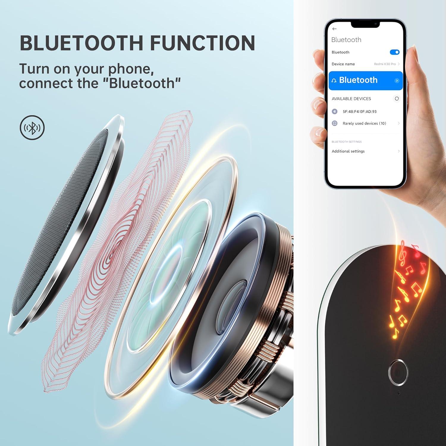 Espejo de tocador Hasipu LED con Bluetooth 29x36 cm