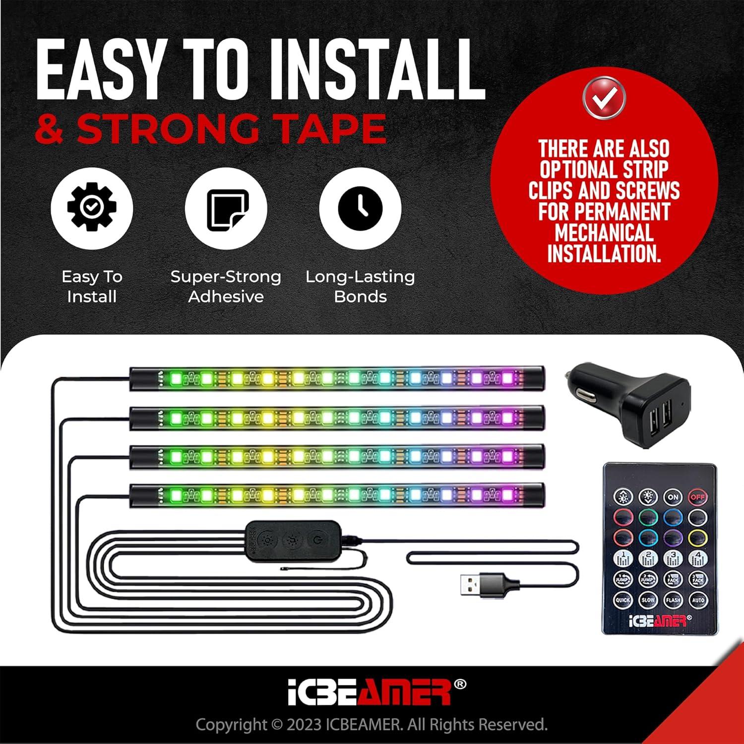 Luces LED Interiores ICBEAMER RGB Control Remoto 12V