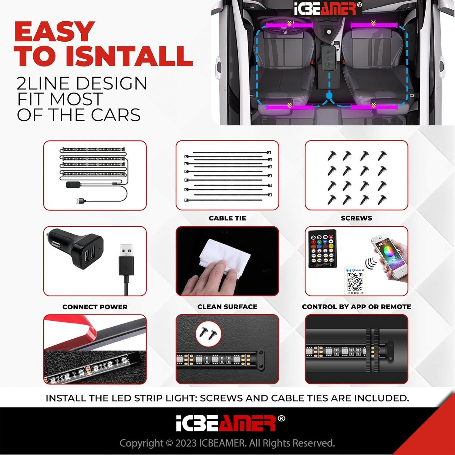 Luces LED Interiores ICBEAMER RGB Control Remoto 12V