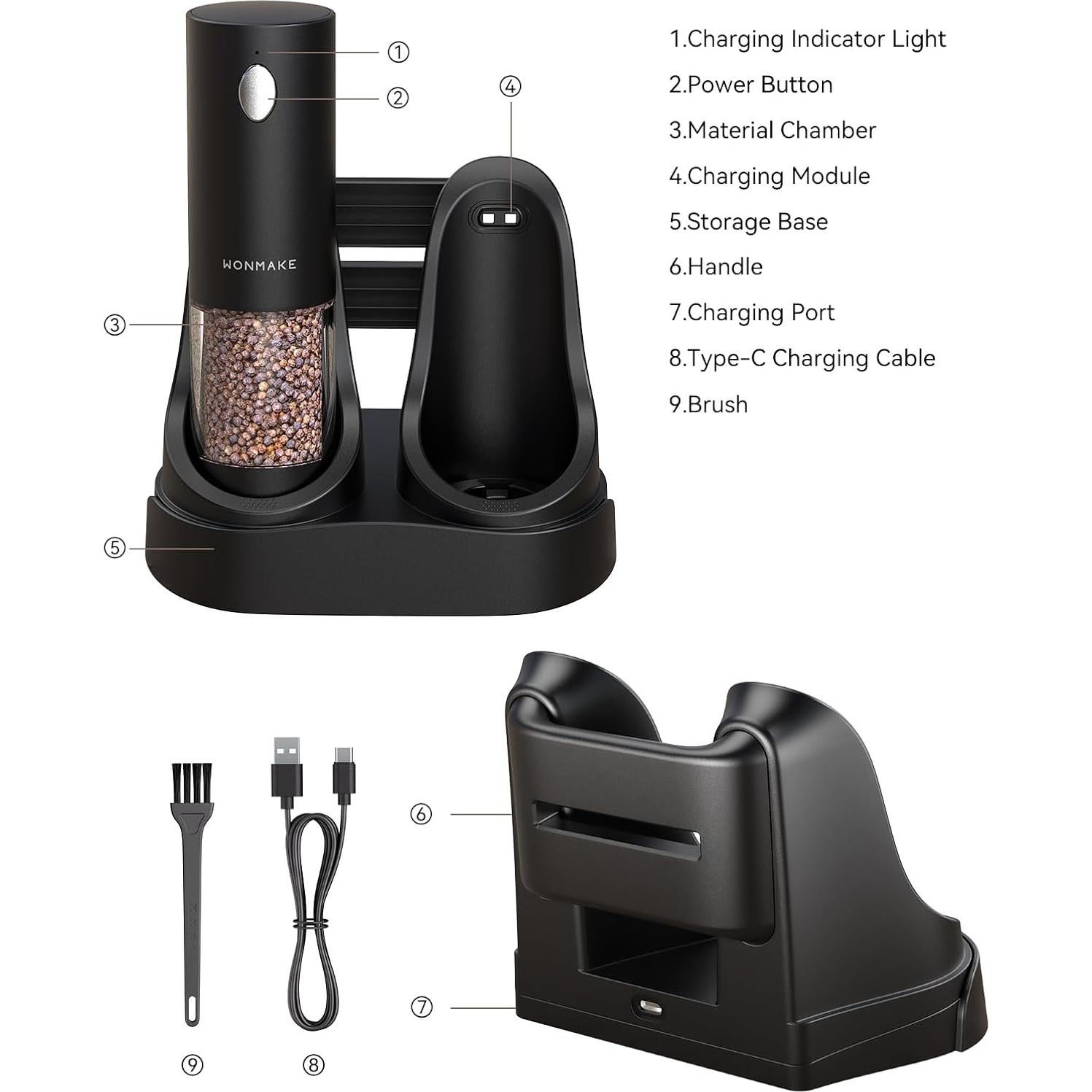 Juego de Molinillos Eléctricos de Sal y Pimienta WONMAKE