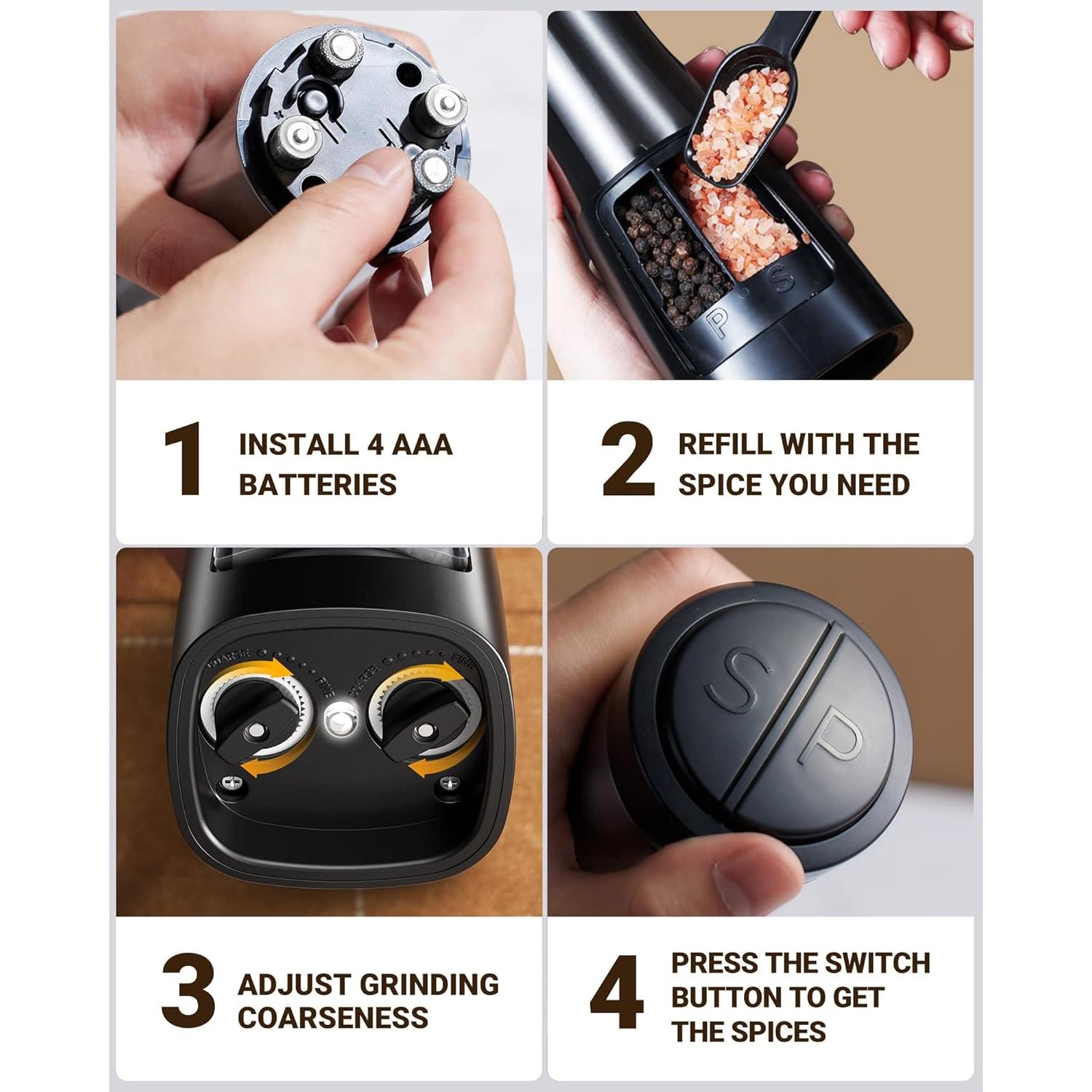 Molinillo Eléctrico de Sal y Pimienta SANGCON 2 en 1