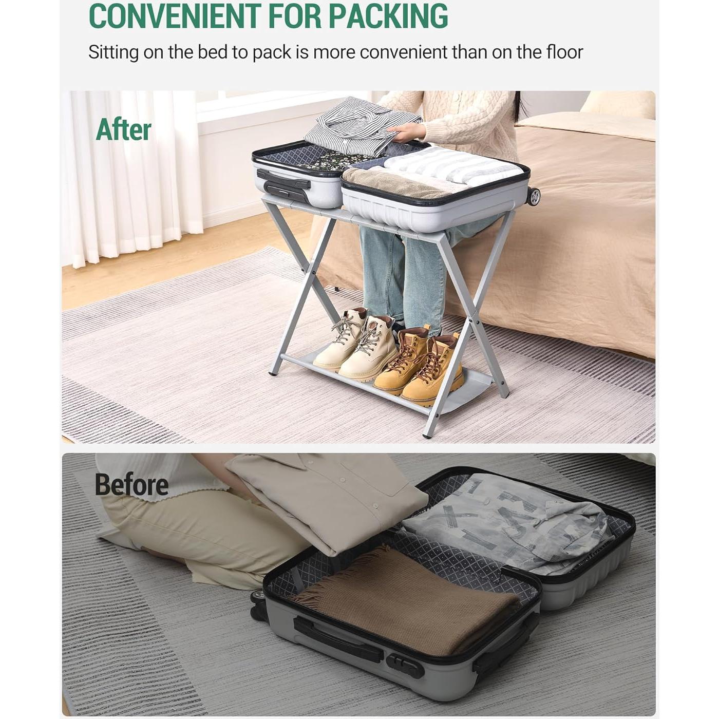 Soporte Plegable para Equipaje Hzuaneri 154 lb Greige