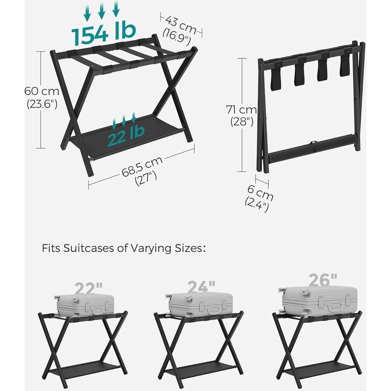 Soportes para Equipaje SONGMICS, Juego de 2, Plegables, Negro