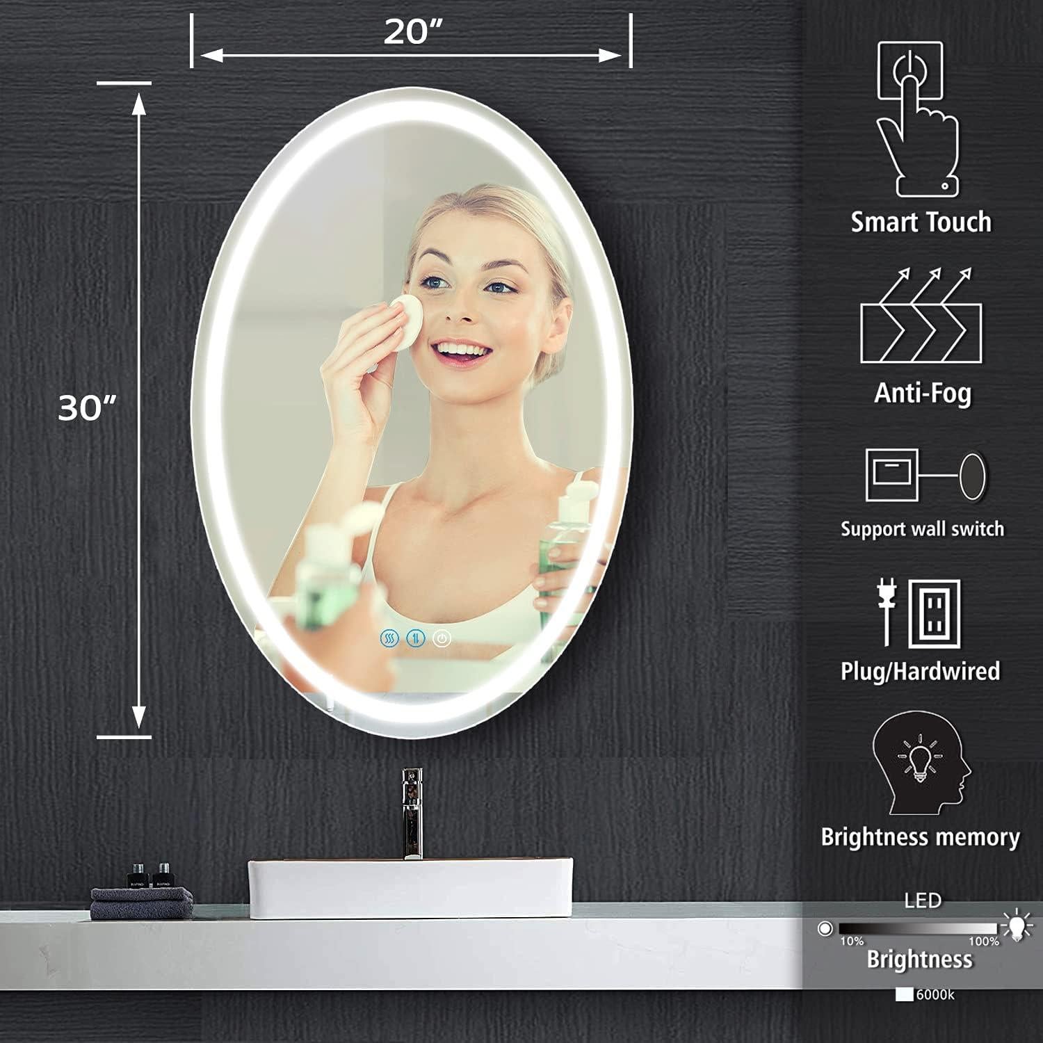 Espejo de Baño Ovalado LED DIDIDADA 76x51cm Antifog