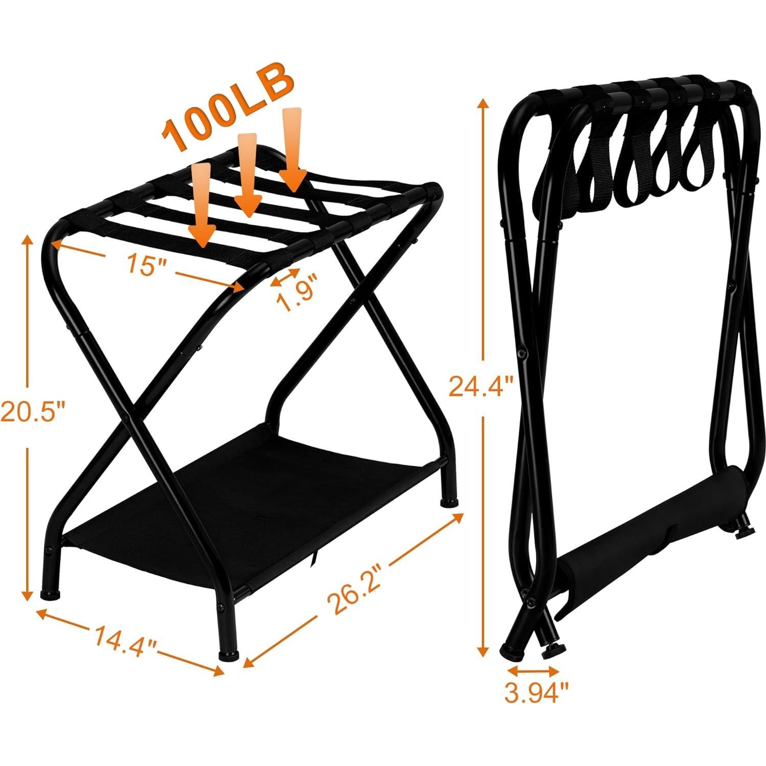 Soporte de Equipaje Plegable Heybly, 2 Unidades, Negro