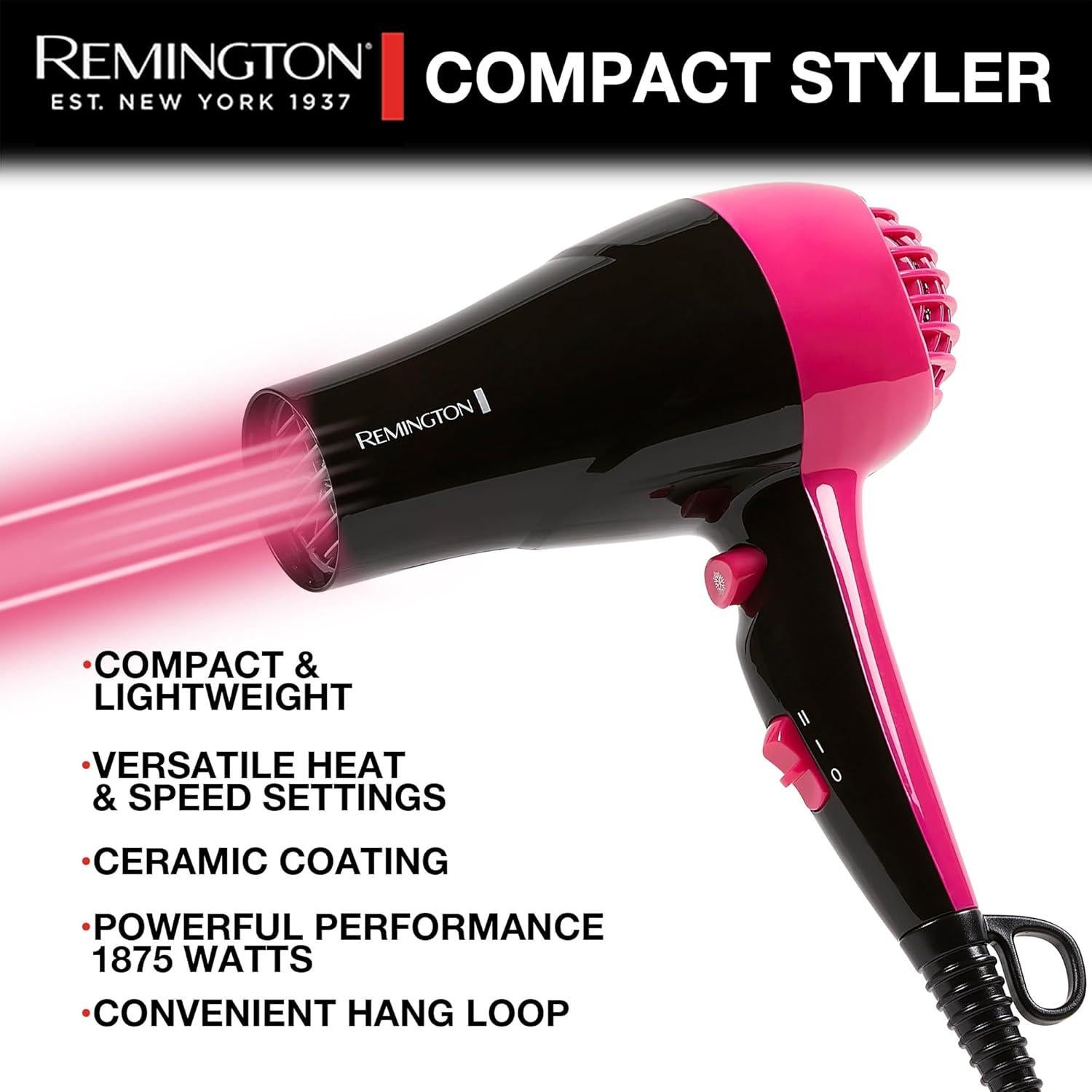 Secador de Pelo Compacto Remington D4001 - 1875W Cerámico