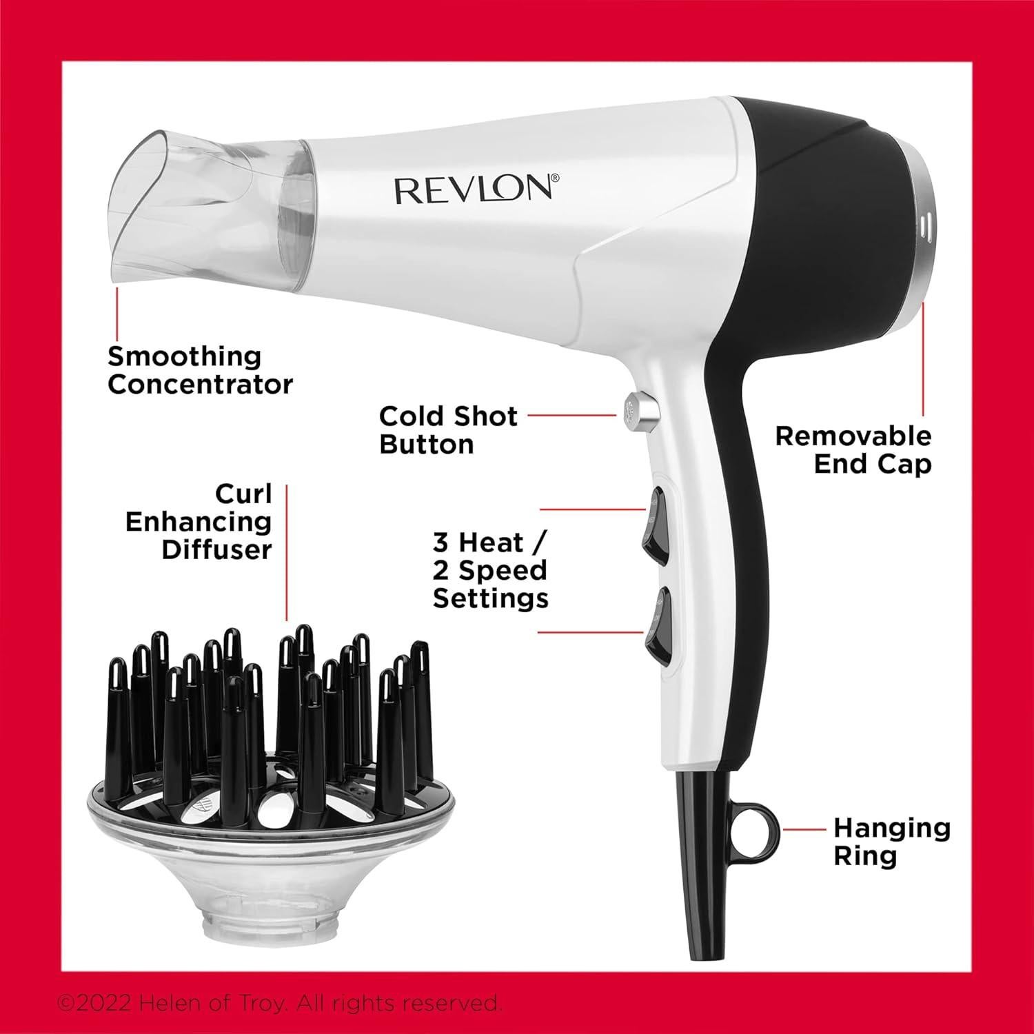 Secador de Pelo Revlon 1875W con Difusor y Tecnología Iónica