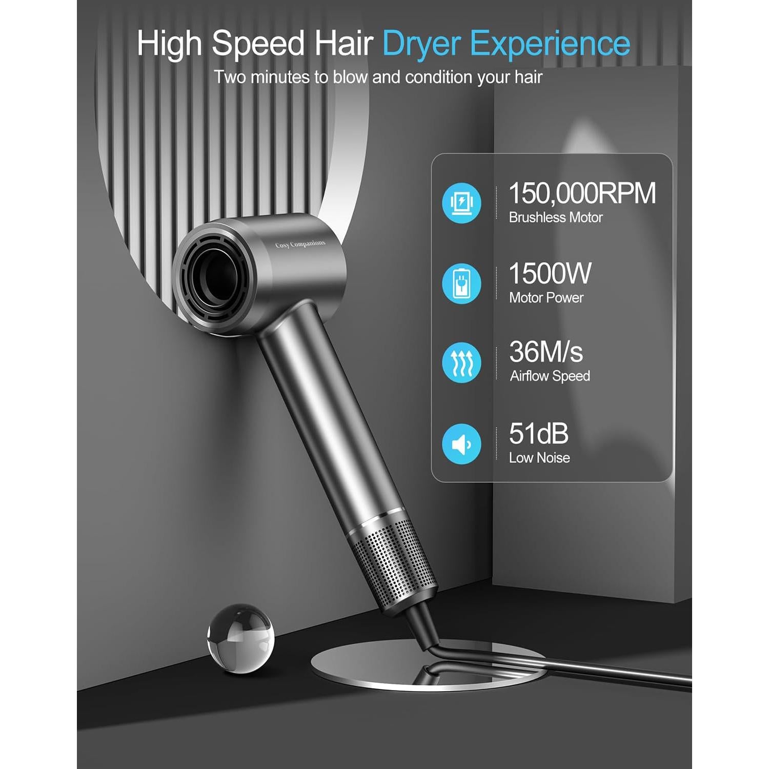 Secador de Pelo Iónico Cosy Companions 150000 RPM 5 Temperaturas