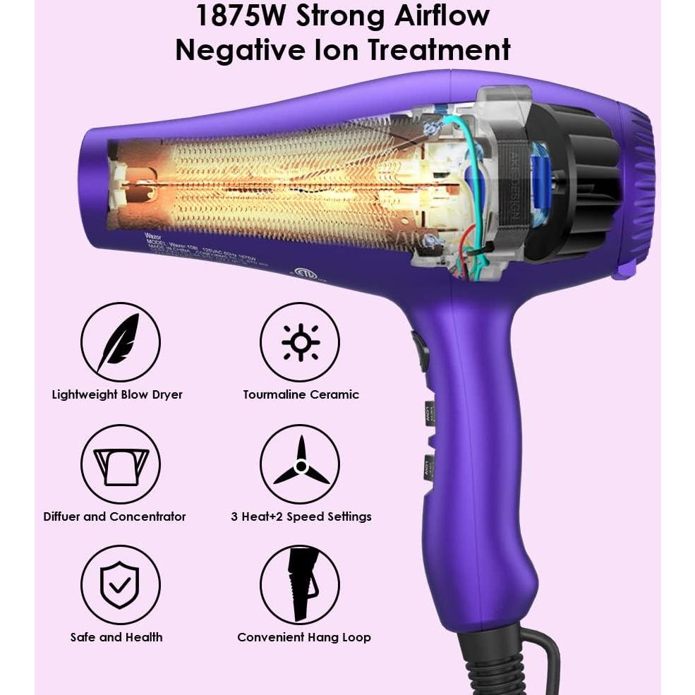 Secador de Pelo Wazor 1875W Cerámica Iónica 2 Velocidades 3 Calores