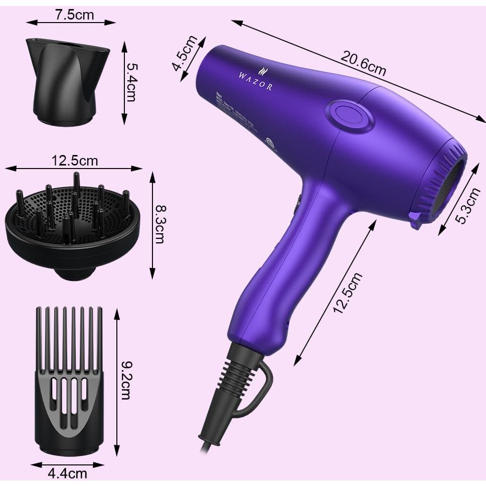 Secador de Pelo Wazor 1875W Cerámica Iónica 2 Velocidades 3 Calores