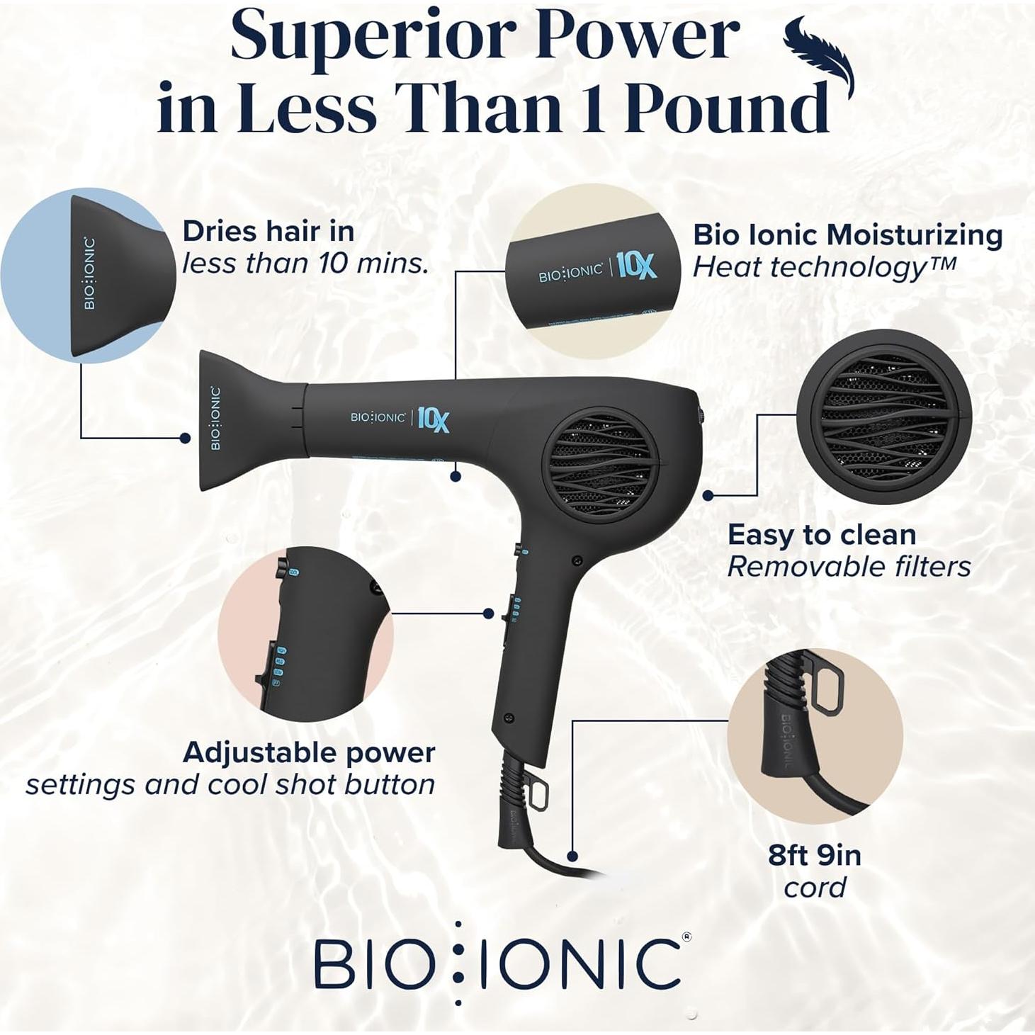 Secador de Pelo Bio Ionic 10X 1800W UltraLigero Profesional