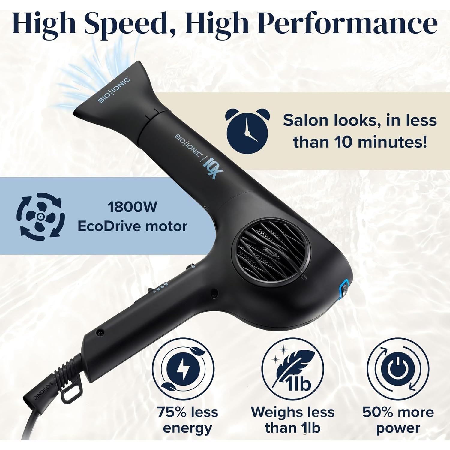 Secador de Pelo Bio Ionic 10X 1800W UltraLigero Profesional