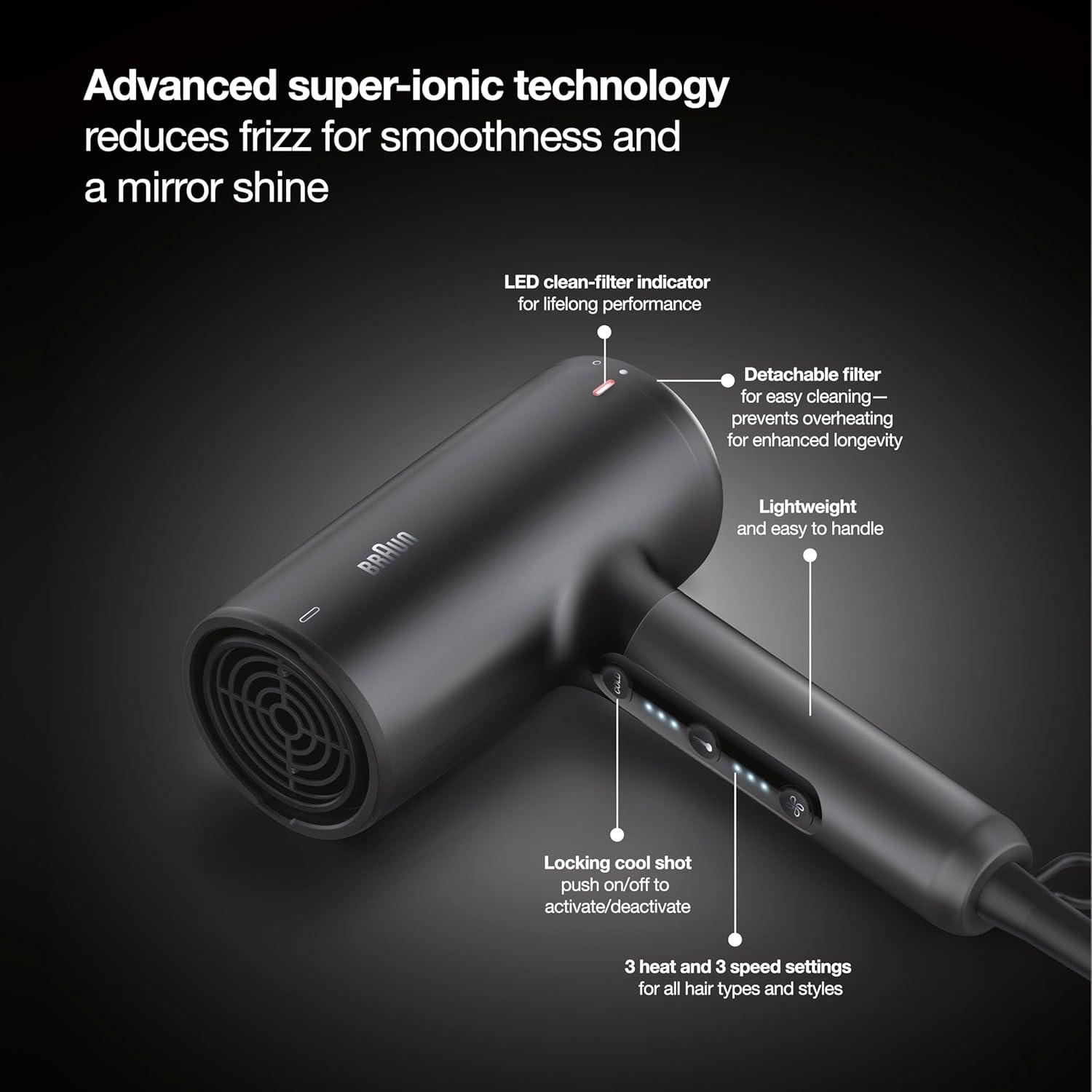 Secador de Pelo Braun 1875W con Difusor y Tecnología Super-Iónica