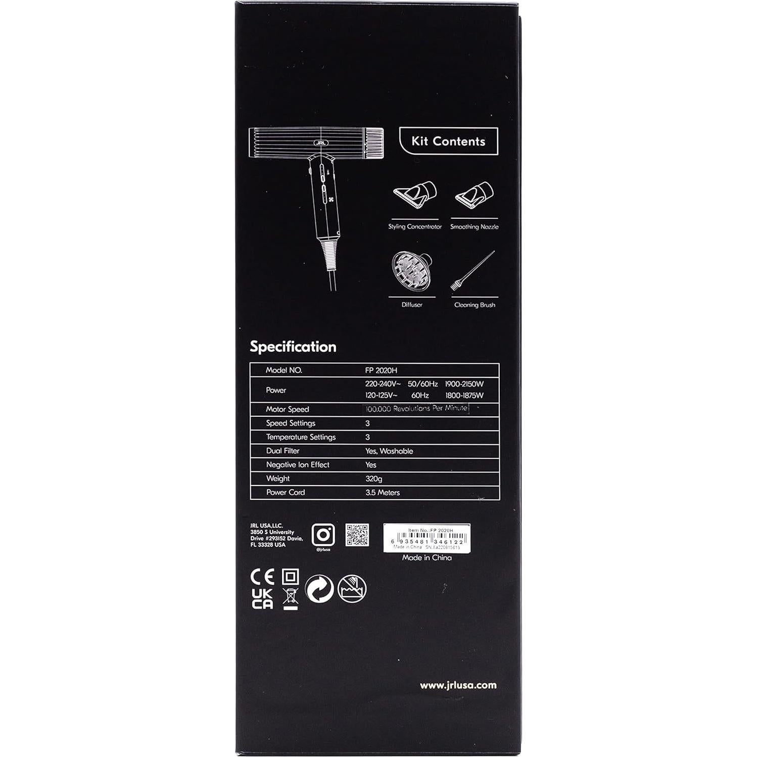 Secador de Pelo Profesional JRL DF-PRO-DRYR 320g con Difusor