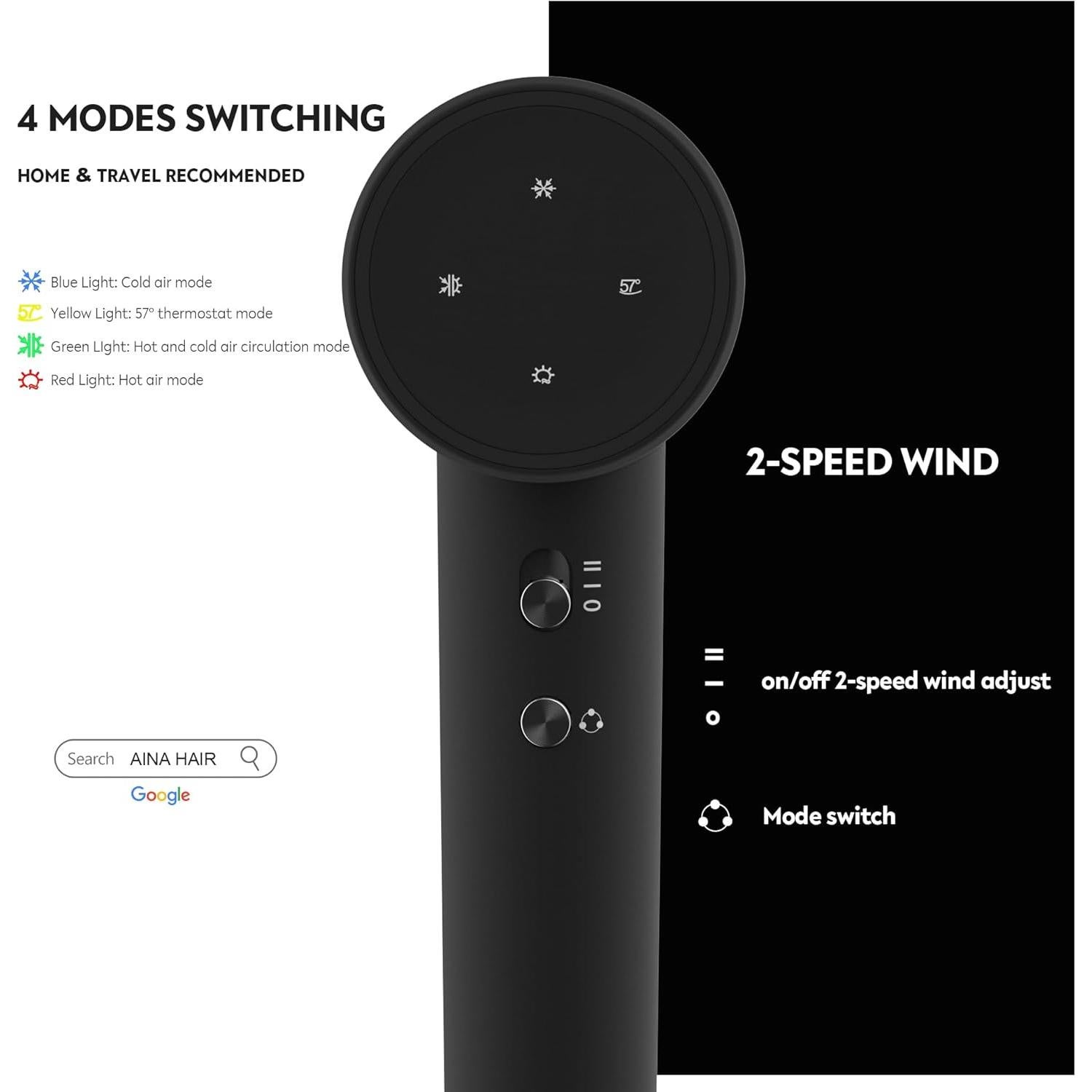 Secador de Cabello AINA 2000WE Iónico Ligero 0.37kg 110V