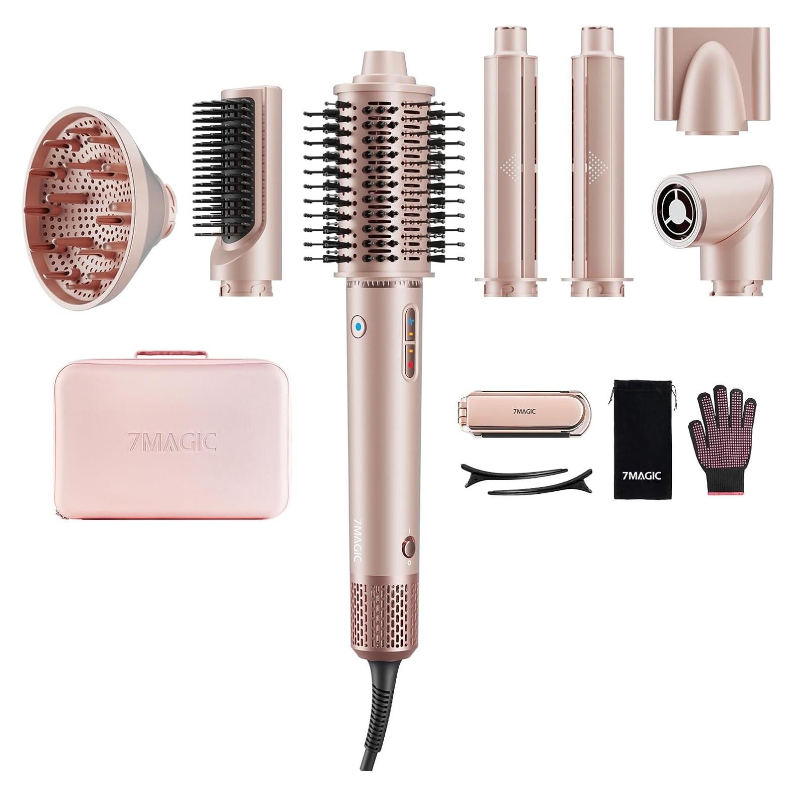 7 in 1 Hair Styler & Hair Dryer Brush, 110,000 RPM High-Speed Blow Dryer with Negative Ions for Frizz-Free Styling Fast Drying Curling Volumizing Straightening, Hot Air Styler with Travel Case