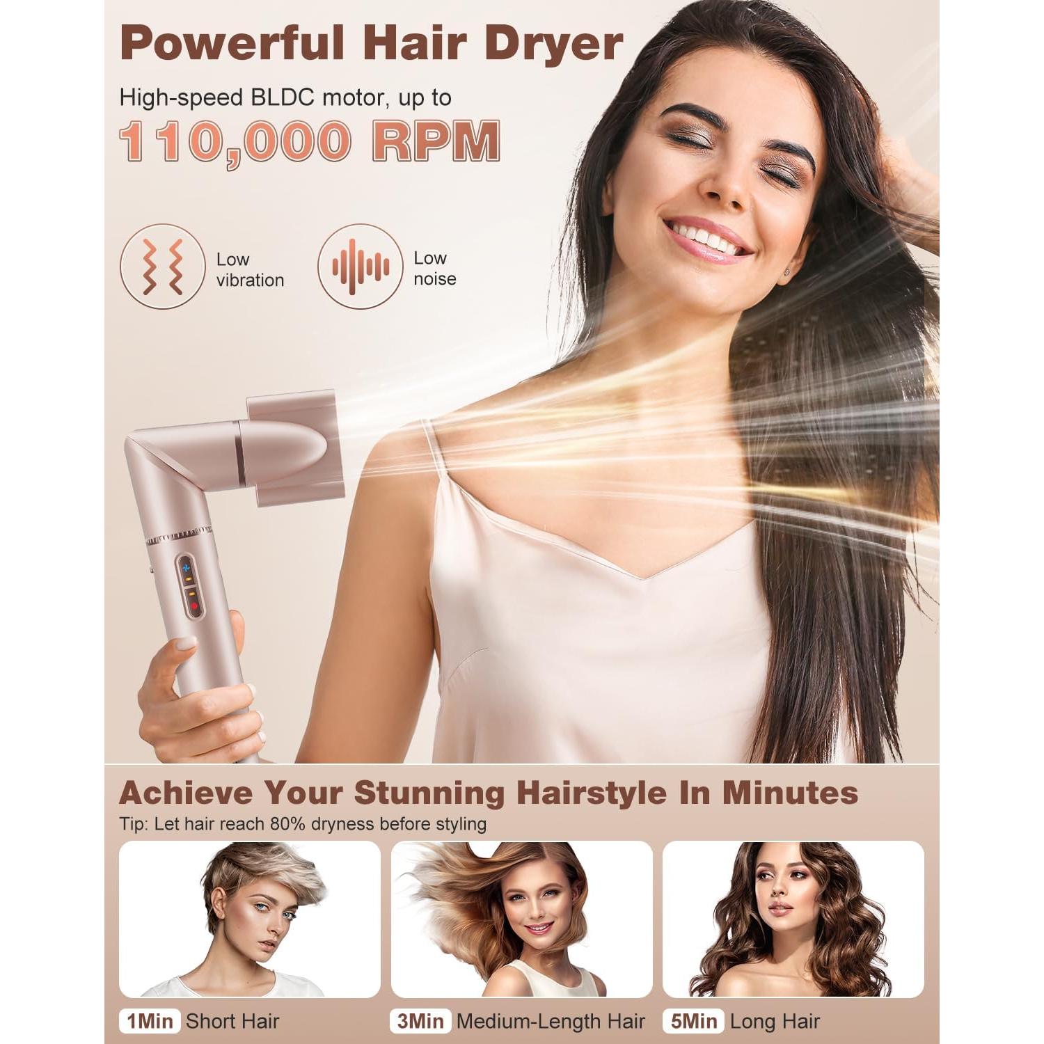 7 in 1 Hair Styler & Hair Dryer Brush, 110,000 RPM High-Speed Blow Dryer with Negative Ions for Frizz-Free Styling Fast Drying Curling Volumizing Straightening, Hot Air Styler with Travel Case