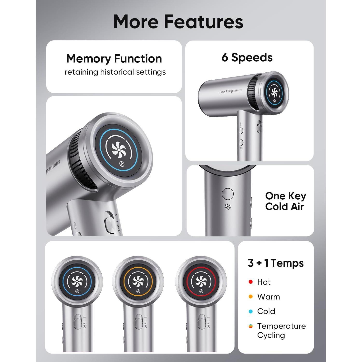 Secador de Pelo Cosy Companions 150000 RPM Iónico 0.34 kg
