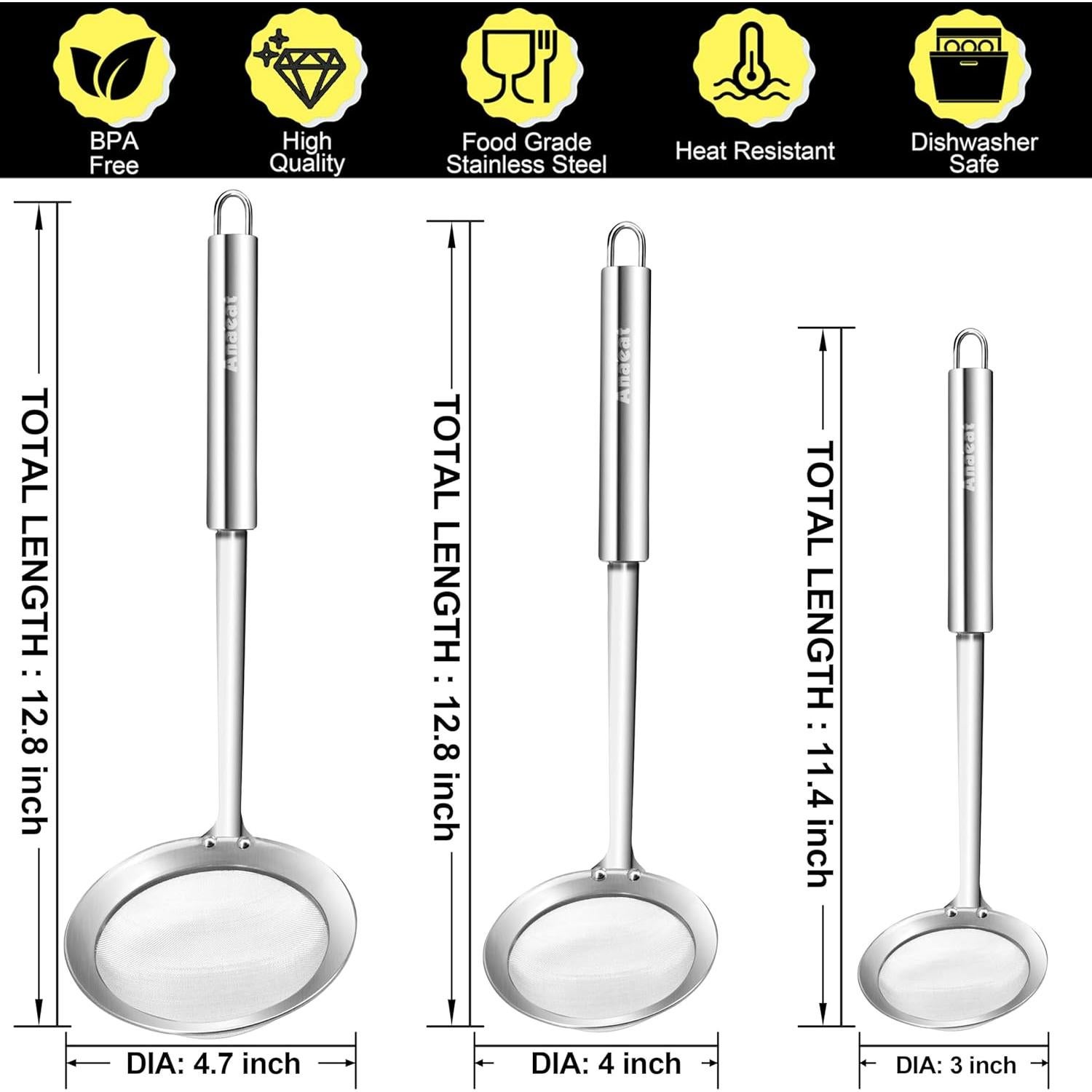 Cuchara Desnatadora Acero Inoxidable Anaeat - Juego 3 Coladores