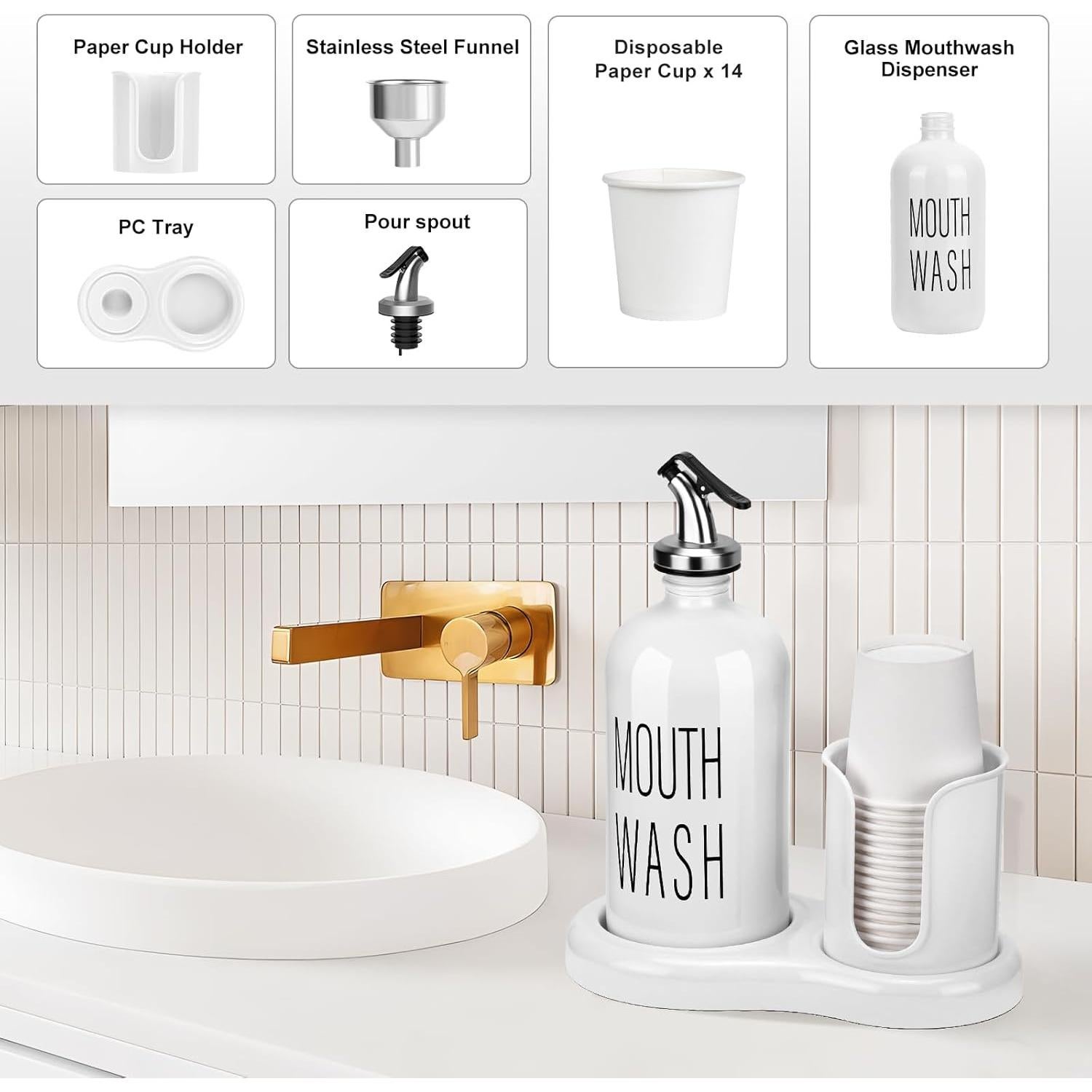 Dispensador de Enjuague Bucal BYAWAY Blanco con 14 Vasos