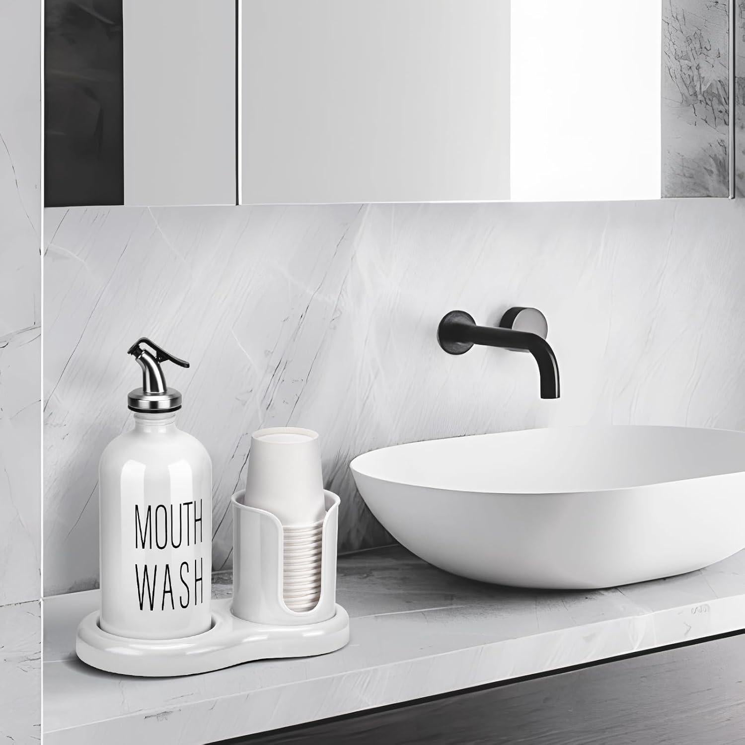 Dispensador de Enjuague Bucal BYAWAY Blanco con 14 Vasos