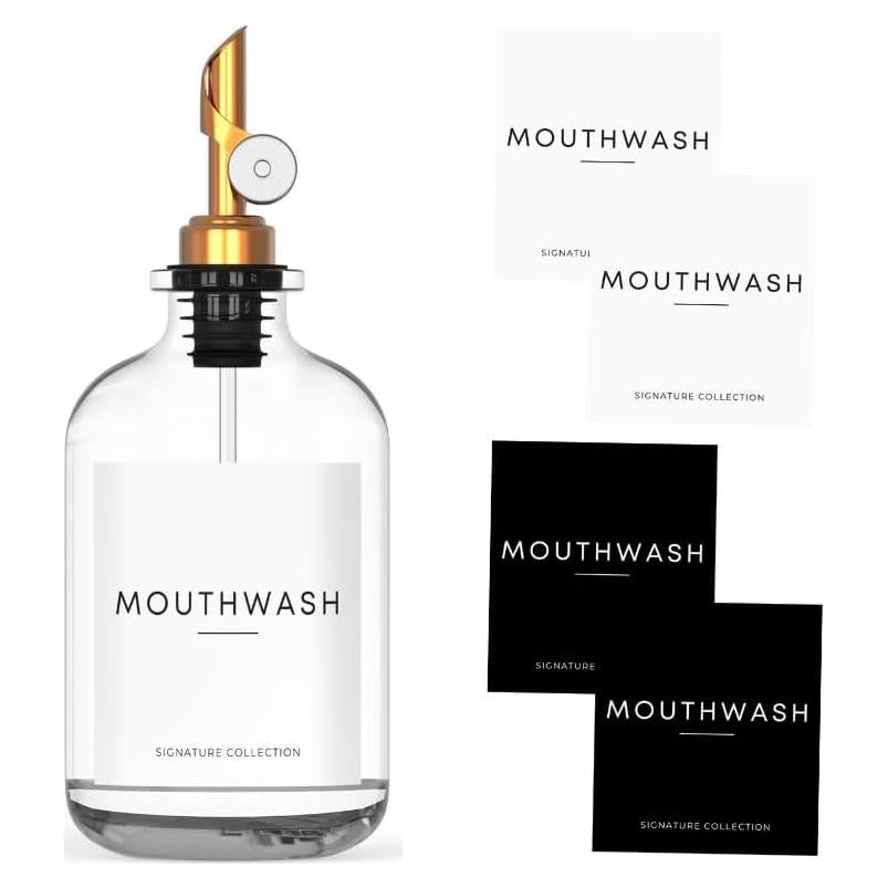 Dispensador de Enjuague Bucal Vidrio WASHEE 375 ml con Etiquetas