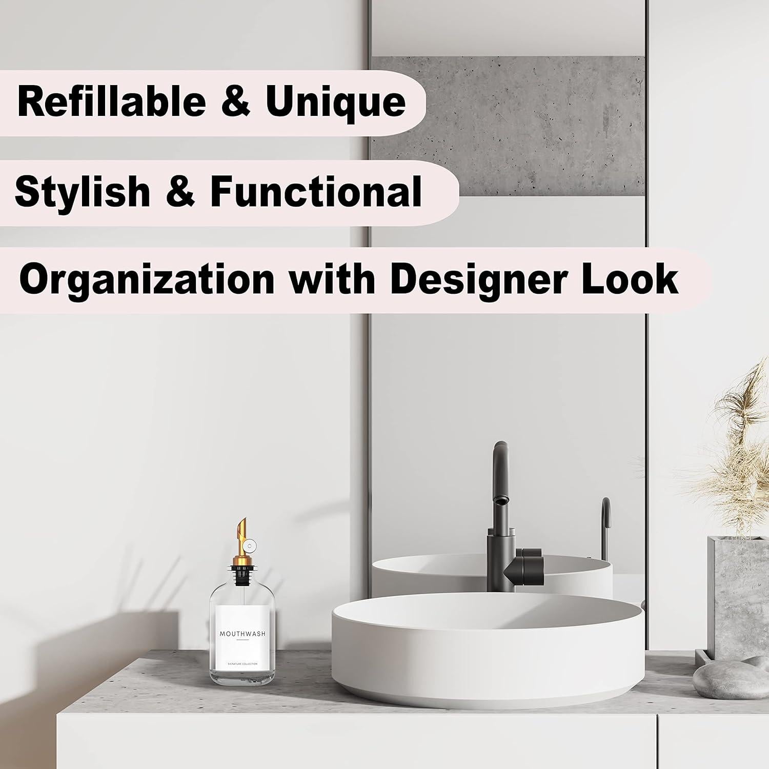 Dispensador de Enjuague Bucal Vidrio WASHEE 375 ml con Etiquetas