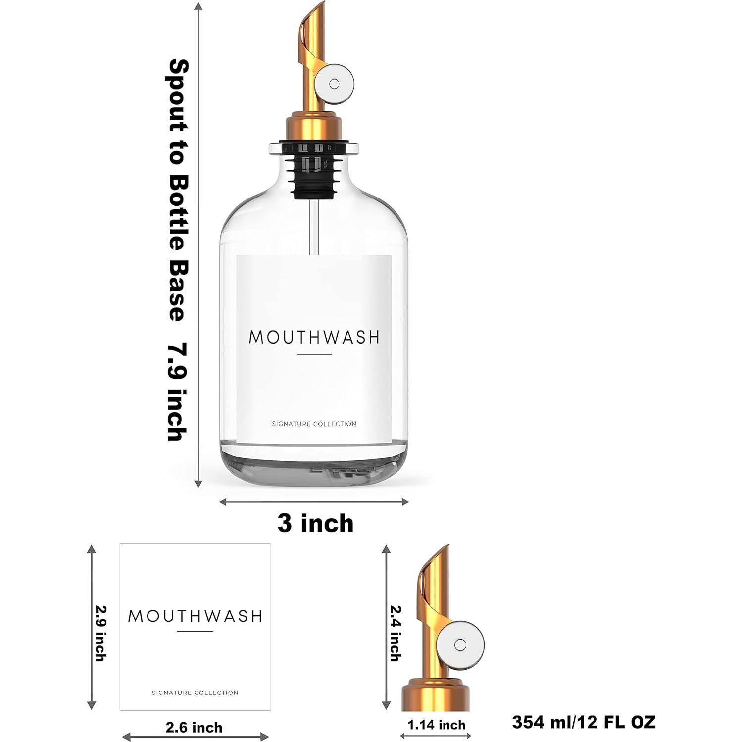 Dispensador de Enjuague Bucal Vidrio WASHEE 375 ml con Etiquetas