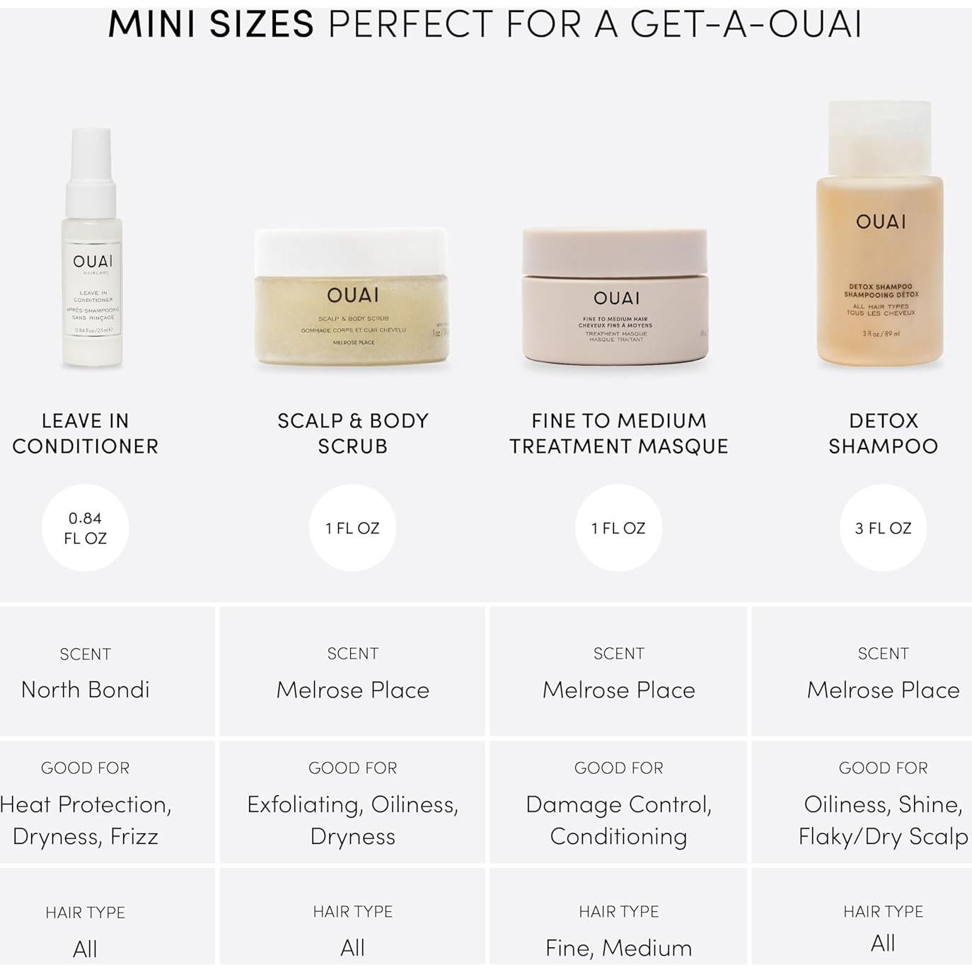 Kit de Viaje OUAI para Cabello Fino a Medio - 4 Productos