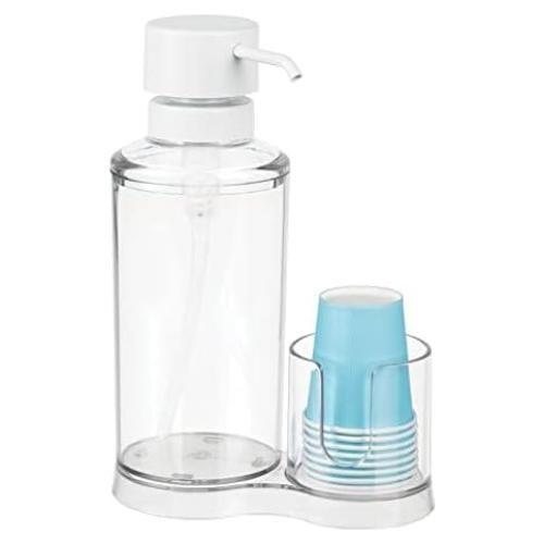 Dispensador de Enjuague Bucal mDesign con 8 Tazas - Claro/Blanco