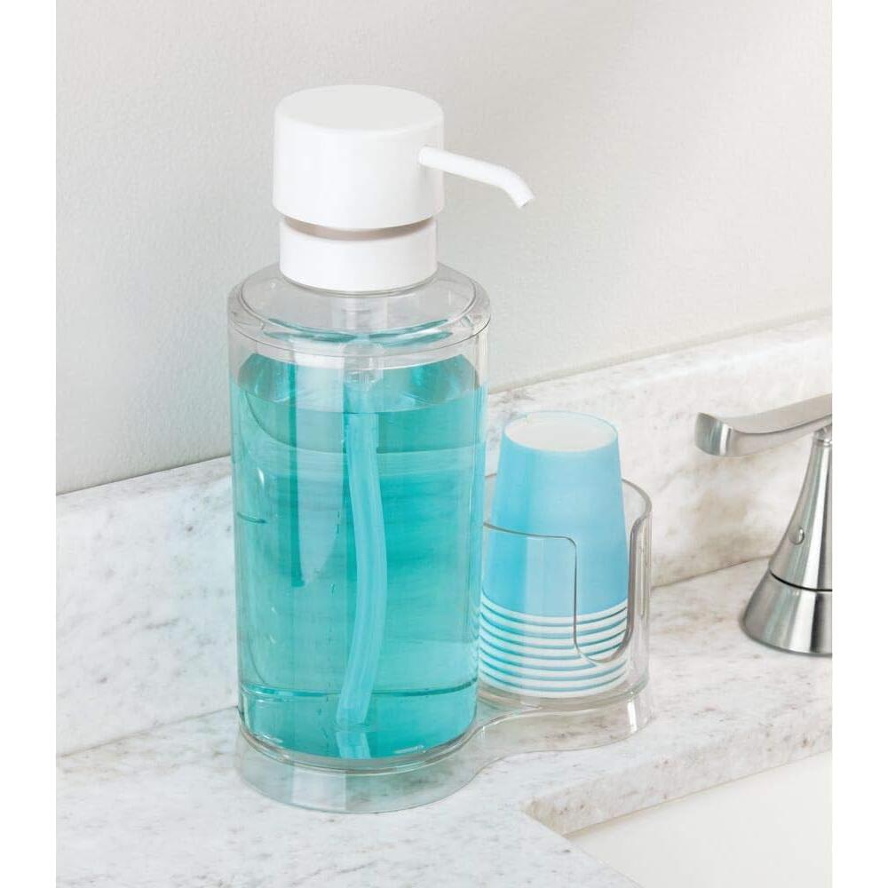 Dispensador de Enjuague Bucal mDesign con 8 Tazas - Claro/Blanco