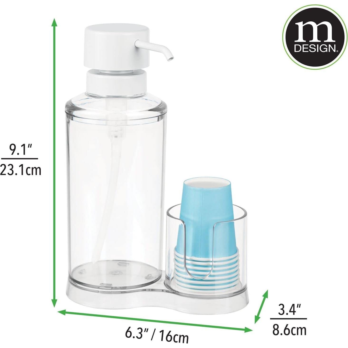 Dispensador de Enjuague Bucal mDesign con 8 Tazas - Claro/Blanco