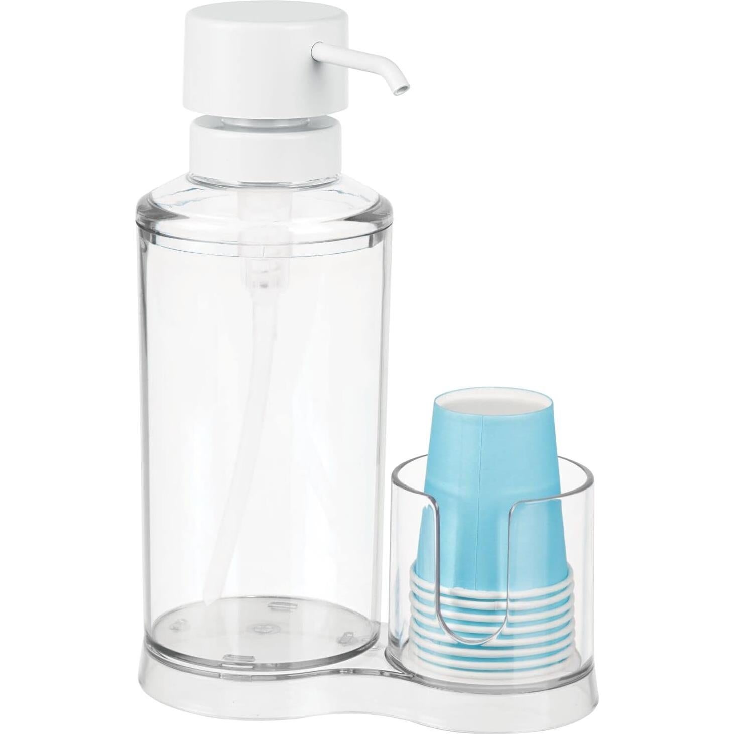 Dispensador de Enjuague Bucal mDesign con 8 Tazas - Claro/Blanco