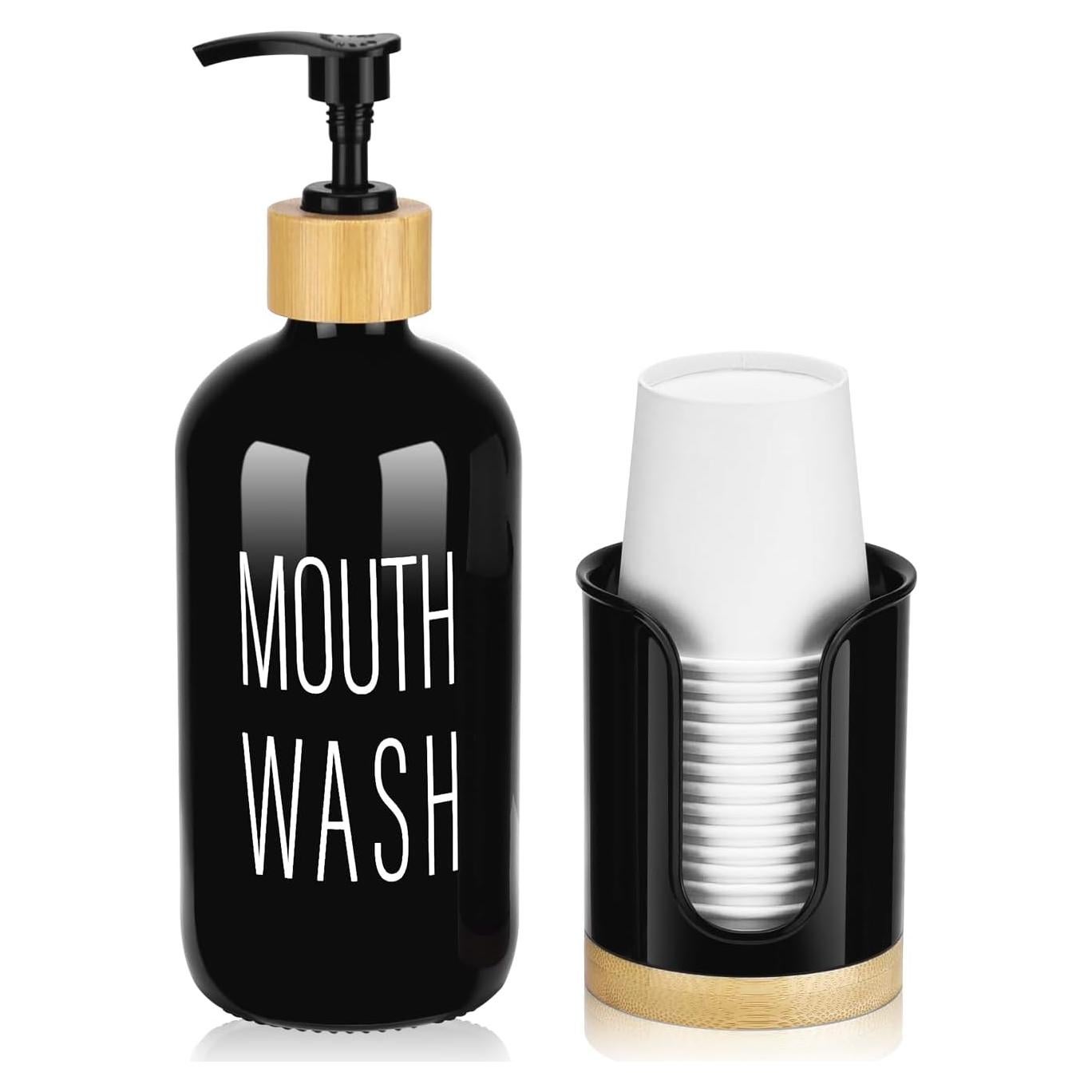 Dispensador de Enjuague Bucal Vidrio con Soporte Negro 89,57 ml