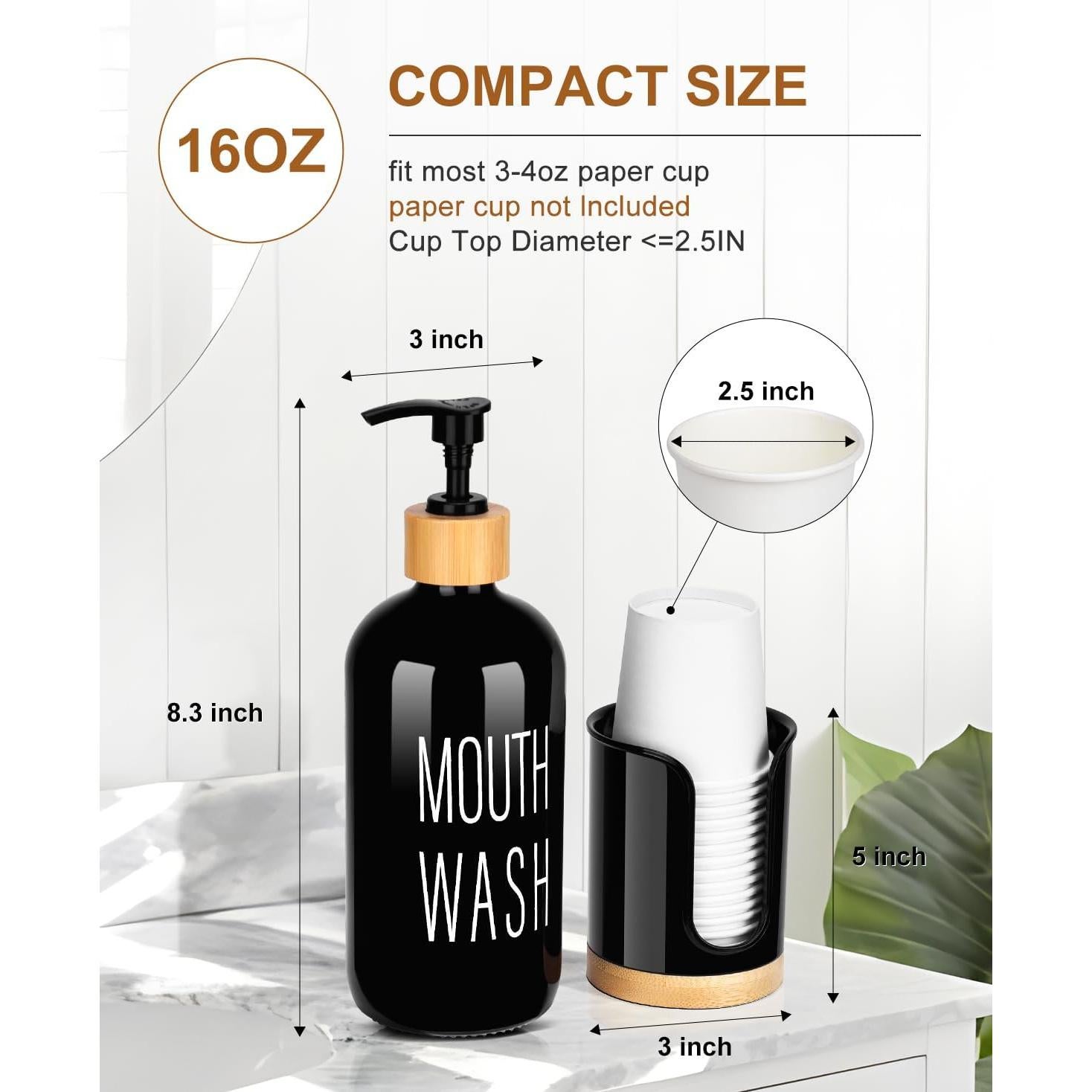 Dispensador de Enjuague Bucal Vidrio con Soporte Negro 89,57 ml