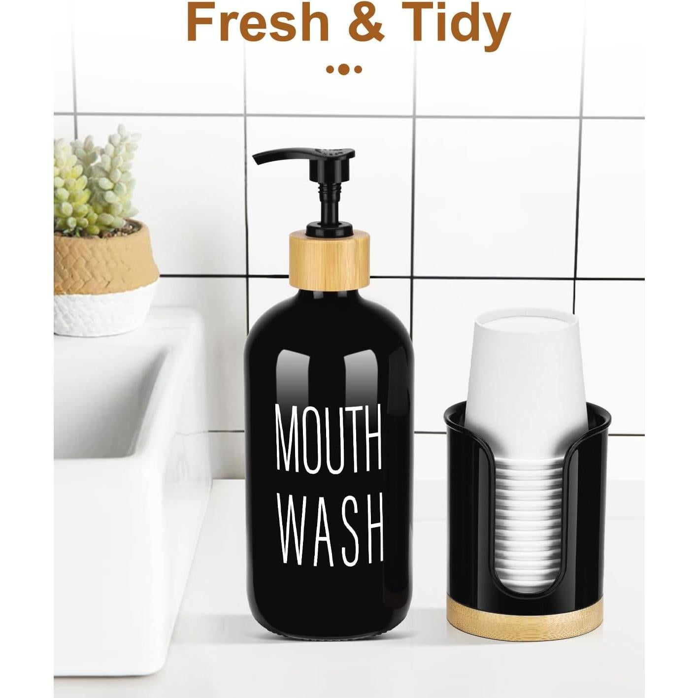 Dispensador de Enjuague Bucal Vidrio con Soporte Negro 89,57 ml