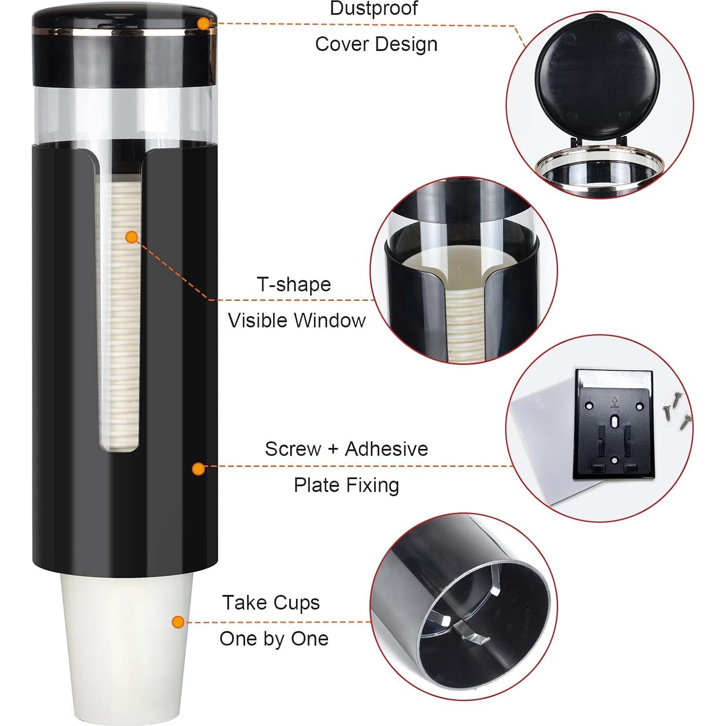 Dispensador de Tazas KIMCHOMERSE Montado en Pared Negro