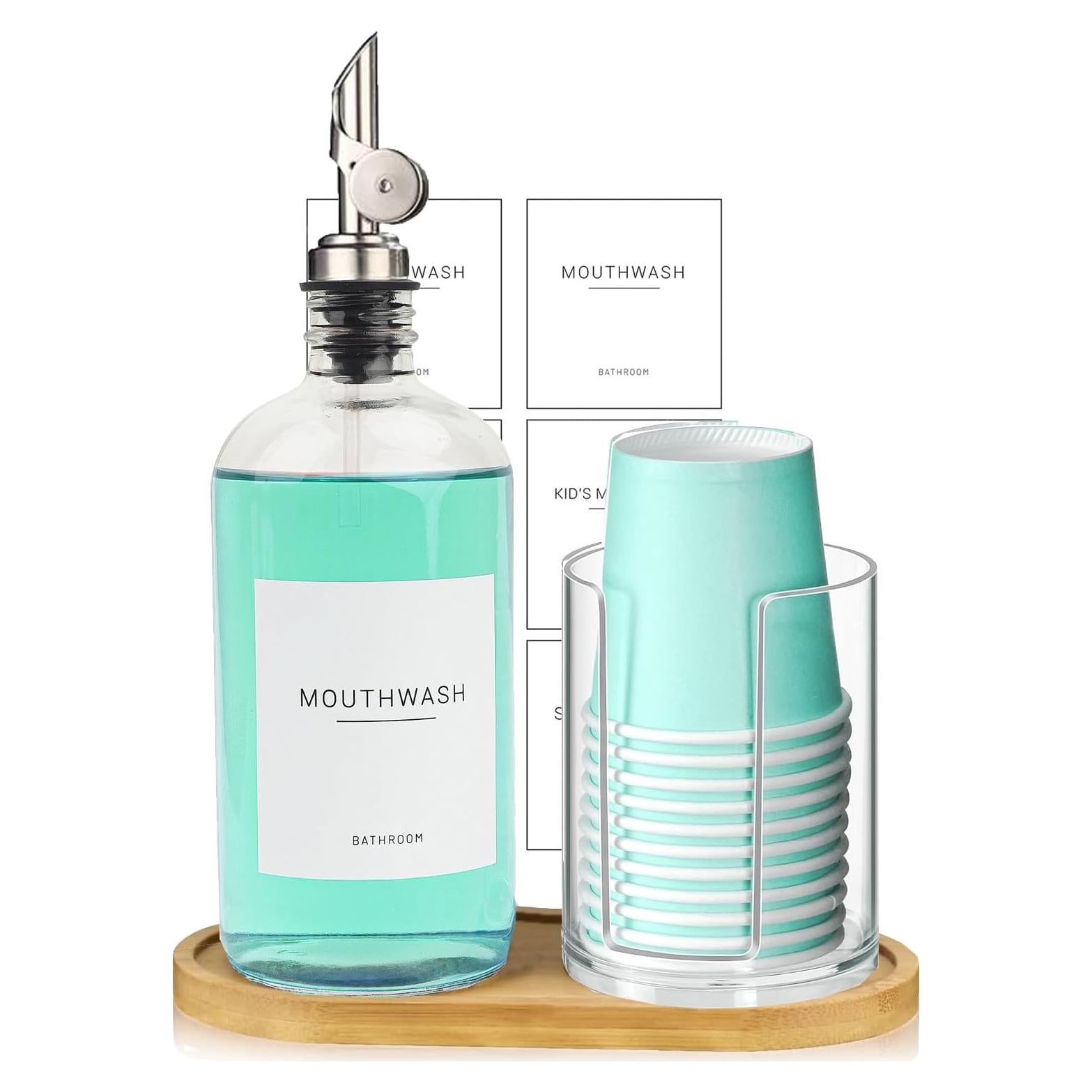 Dispensador de vidrio 480ml Ezebesta con soporte y etiquetas